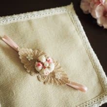 手作新年中式米白小布花嬰兒女童髮帶 適合百日宴彌月拍攝