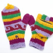 情人節禮物 / 手織純羊毛針織手套 / 可拆卸手套(made in nepal) - 熱帶雨林色系