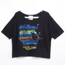 女裝手感短版上衣 / T-shirt - 心靈之圖系列旅行記憶 ( 黑色 )