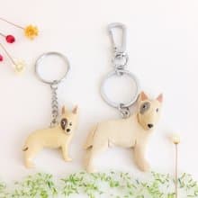 【狗兒系列-白色牛頭梗】手工木製鑰匙圈/吊飾