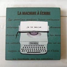 杯墊-實木-打字機-水藍