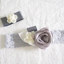 高貴灰色玫瑰絲帶花彈性髮帶及花藝布花髮夾套裝