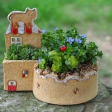 【花園小屋Garden】陶手作-超可愛貓咪花園/岩石黃色/不含植物