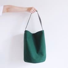 藏綠色帆布大型水桶(圓) 皮革提把肩包