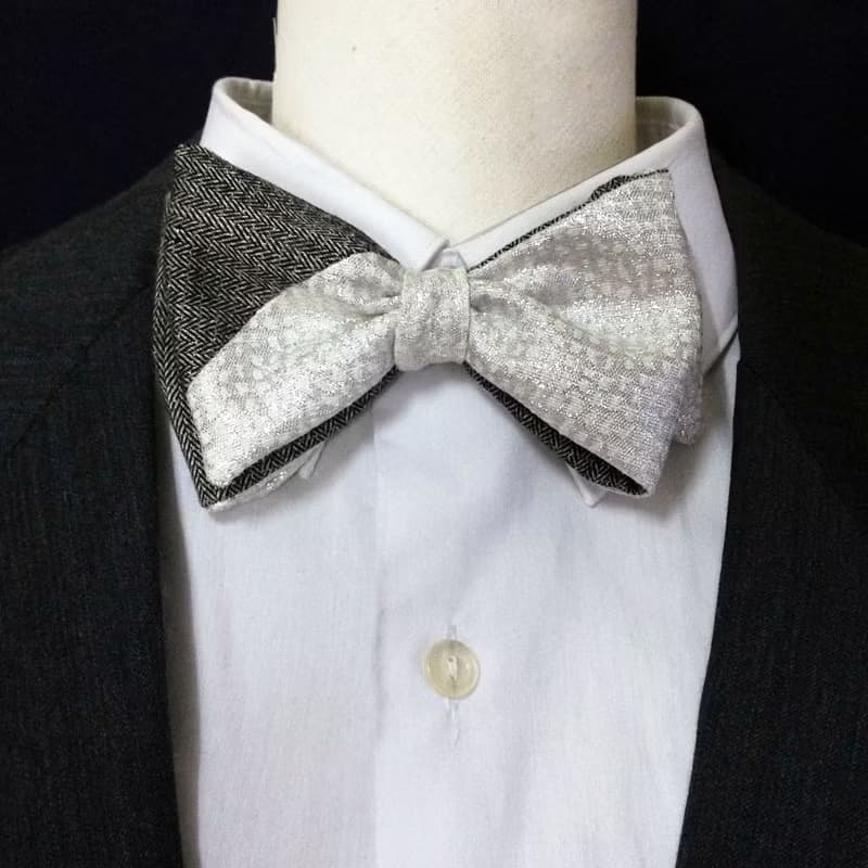 典雅銀白灰領結 bowtie - 雙面可用