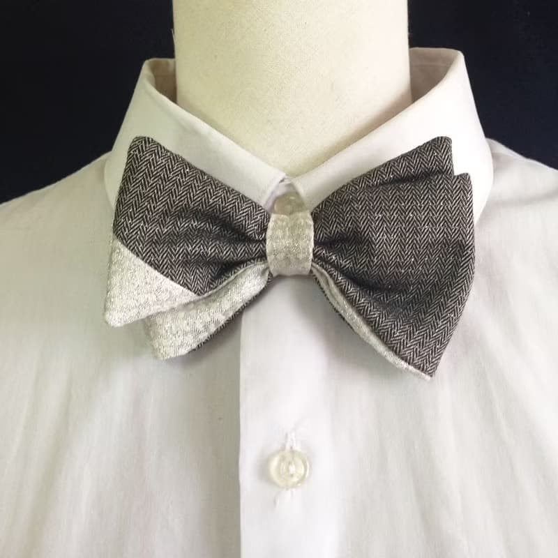 典雅銀白灰領結 bowtie - 雙面可用