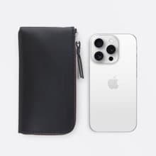 iPhone 拉鏈手機皮套 / 錢包 -- 石黑色
