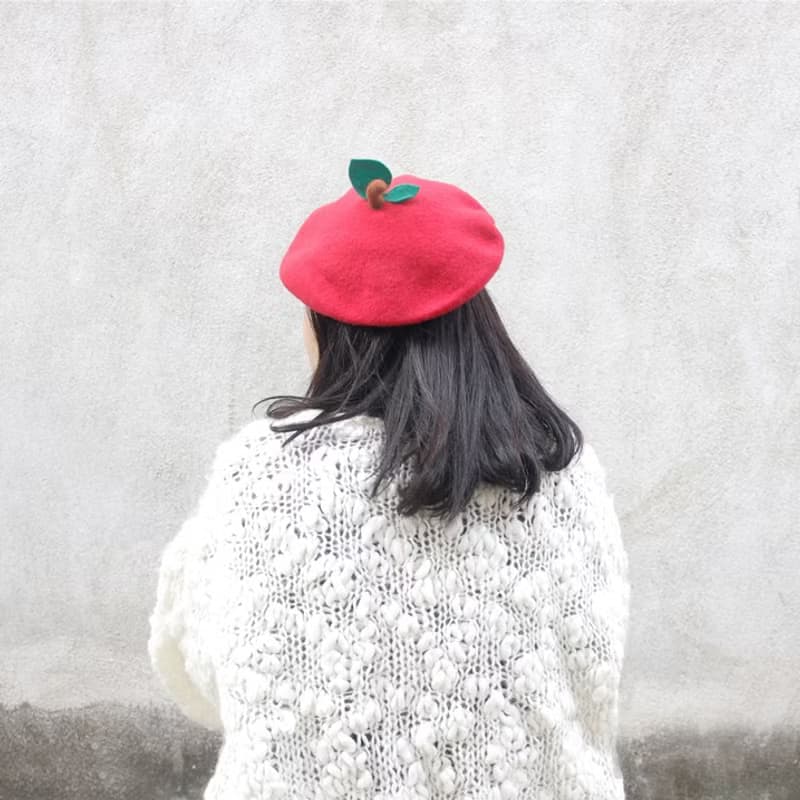 原創手工羊毛氈針氈貝雷帽畫家帽聖誕禮物蘋果帽 Christmas gifts