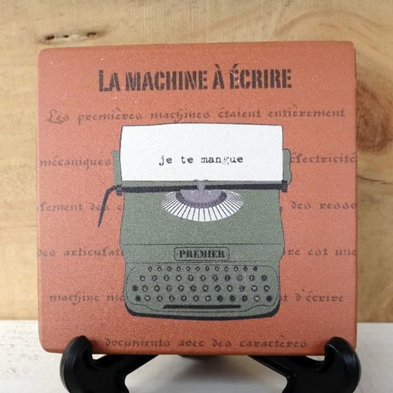 杯墊-實木-打字機-綠