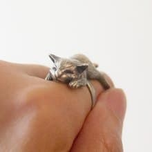 貓奴 生日 週年 愛情 聖誕 禮物 純銀貓戒指 手工製作 午後的眠貓