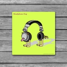 HeadphoneDog手工木框畫布 掛飾 b01.音樂耳機狗 中M: 25x25x2CM