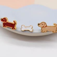 小臘腸 Dachshund  夾式 耳環 生日禮物 寵物飾品 狗狗 紙盒包裝