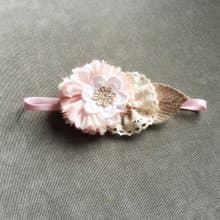 手作粉紅布花嬰兒女童頭飾髮帶 適合百日宴彌月拍攝家庭照