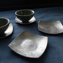 紋飾方形純錫杯托/小淺碟/一只~手作的詩,詩作茶語系列!