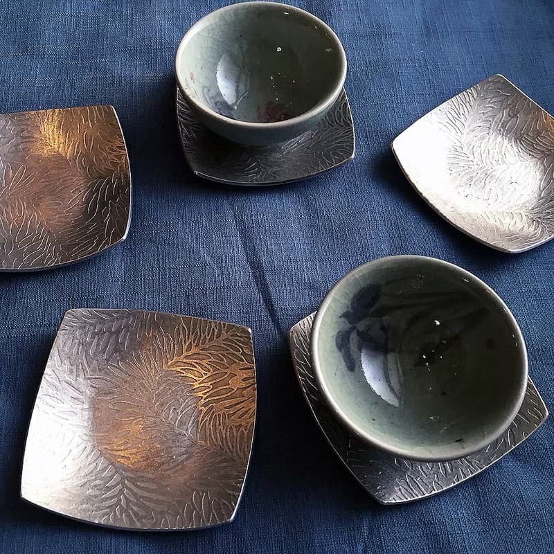 紋飾方形純錫杯托/小淺碟/一只~手作的詩,詩作茶語系列!