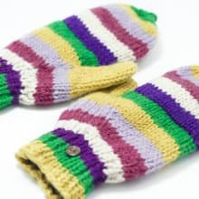 手織純羊毛針織手套/聖誕節保暖手套/內刷毛手套/拳擊手套-條紋色