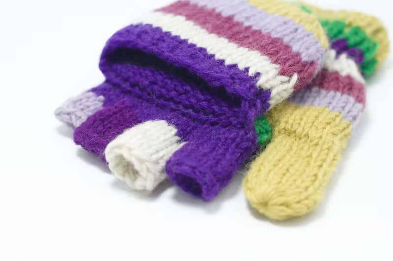 手織純羊毛針織手套/聖誕節保暖手套/內刷毛手套/拳擊手套-條紋色