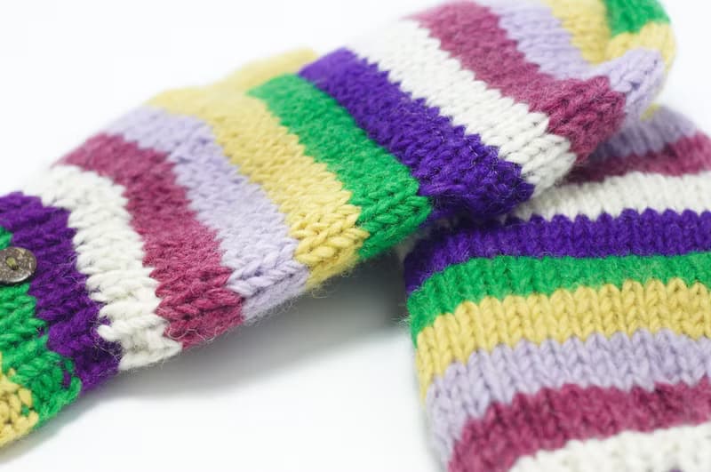 手織純羊毛針織手套/聖誕節保暖手套/內刷毛手套/拳擊手套-條紋色