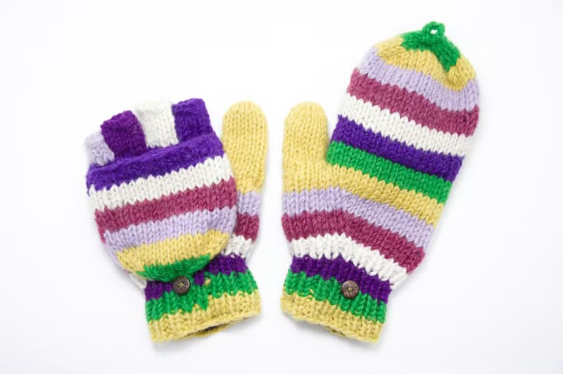 手織純羊毛針織手套/聖誕節保暖手套/內刷毛手套/拳擊手套-條紋色