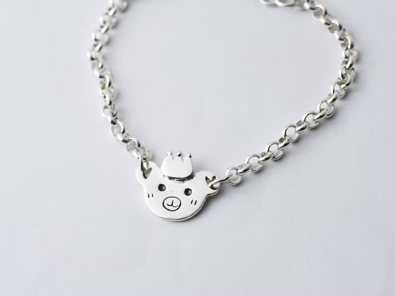 熊熊 - 小朋友手鍊 | 純銀飾品 925純銀 刻字 動物 手作銀飾