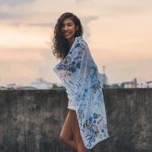 經典花采系列 藍色繡球花手工圍巾The Classic flower collection-Clam Blue Colour - Hydrangea Scarf