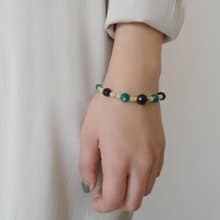 黑瑪瑙 綠瑪瑙 黃玉 黃銅派對手鍊 A 款