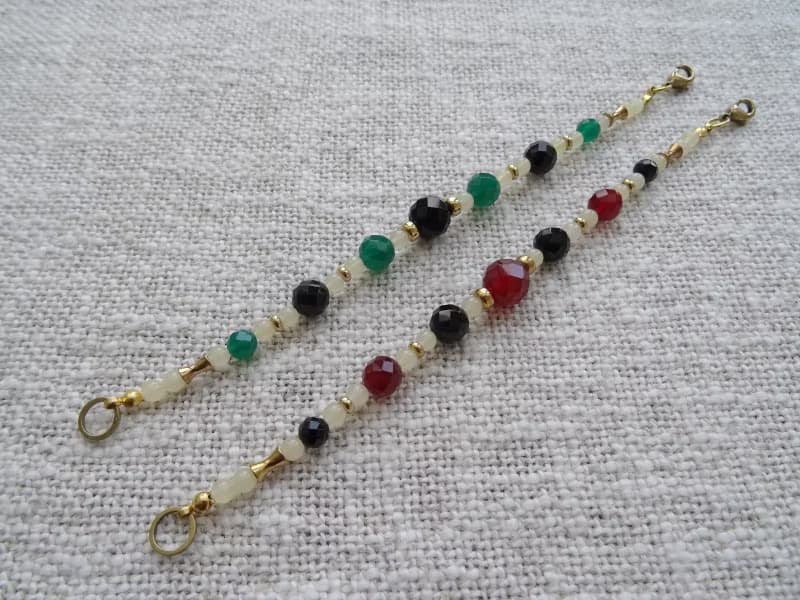 黑瑪瑙 綠瑪瑙 黃玉 黃銅派對手鍊 A 款