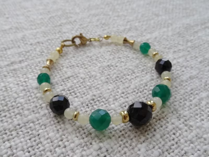 黑瑪瑙 綠瑪瑙 黃玉 黃銅派對手鍊 A 款