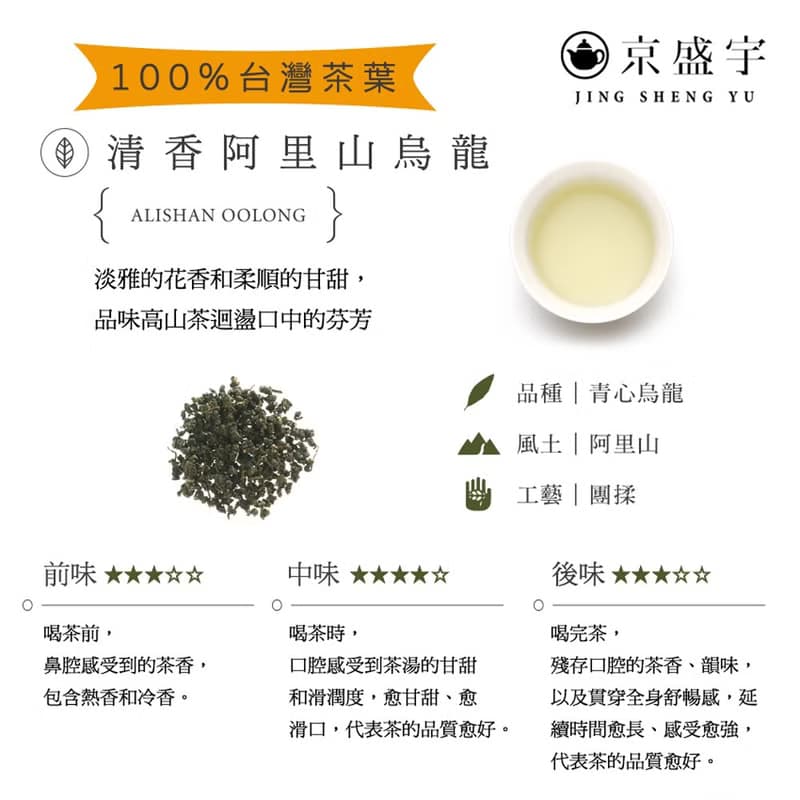 京盛宇【茶葉】清香阿里山烏龍100g-經典鐵罐