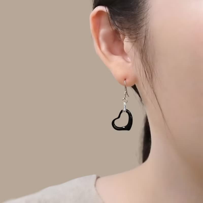 Black Valentine 心形黑瑪瑙 純銀耳環