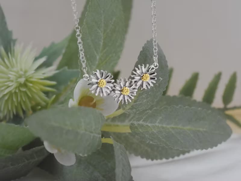 春天小雛菊 3朵款 | 純銀項鍊 K金 白K 花朵 手工銀飾 情人節