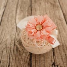手作粉紅布藝太陽花嬰兒女童髮帶頭飾 適合百日宴彌月拍攝家庭照