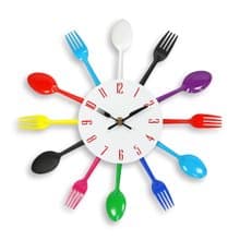 iINDOORS 彩虹餐具靜音時鐘 掛鐘 鐵鐘 設計 刀叉 湯匙 餐廳裝飾