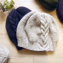 手作編織毛帽~ 美麗諾/寬鬆側邊麻花毛帽系列(灰)