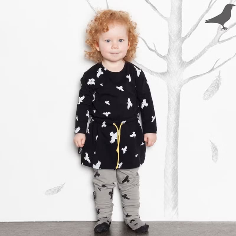 Moi Kids 冰島有機棉童裝女孩洋裝5歲至8歲 黑