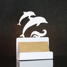 【OPUS東齊金工】歐式鐵藝名片座-海豚(白)/海洋/桌面收納/生日禮