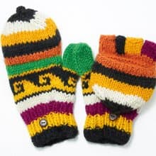 西洋情人節禮物 限量一件手織純羊毛針織手套 / 可拆卸手套 / 鉤針手套 / 保暖手套 - 熱帶民族圖騰