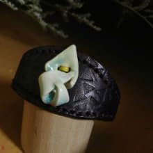 【 T - C 】手環 手鐲 皮革 牛皮 日本白瓷 瓷器  限量 自然釉色 無限看不膩色調 攝氏1350高溫燒製