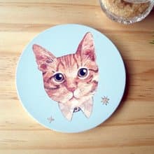 小動物圓滾滾陶瓷杯墊 / 領結貓