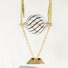 情人節禮物 / 幾何風 / 法式條紋口吹玻璃項鍊 短鏈 長鏈 鎖骨鍊 - 濃情巧克力 + 不規則幾何黃銅