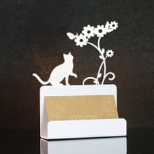 【OPUS東齊金工】歐式鐵藝名片座-貓咪(白)/金屬名片夾/生日禮物