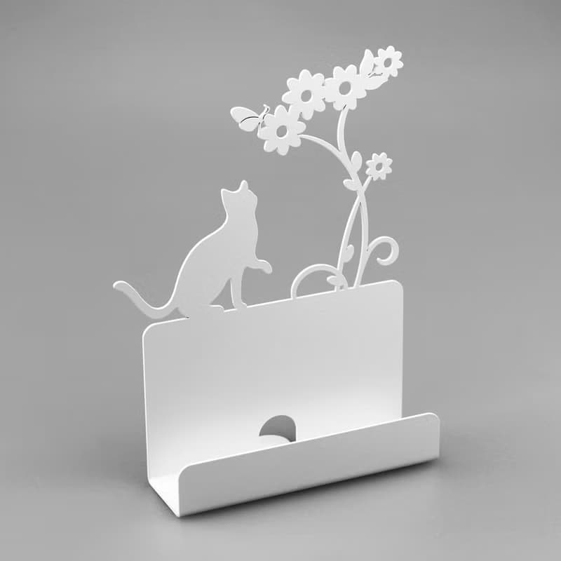 【OPUS東齊金工】歐式鐵藝名片座-貓咪(白)/金屬名片夾/生日禮物