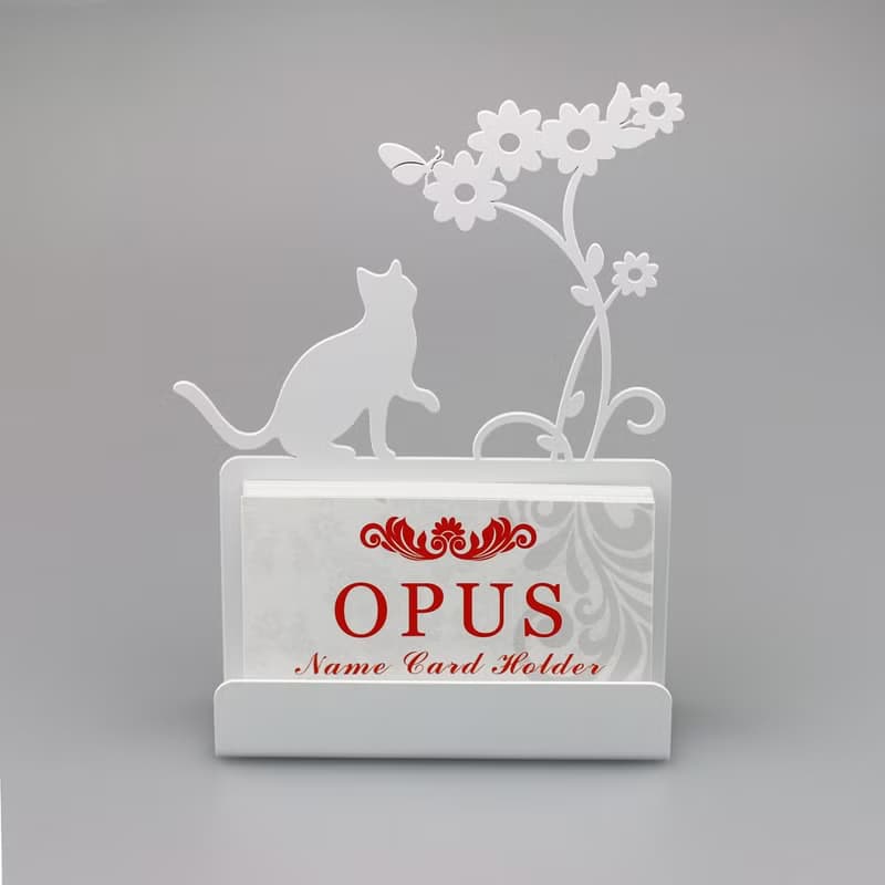 【OPUS東齊金工】歐式鐵藝名片座-貓咪(白)/金屬名片夾/生日禮物