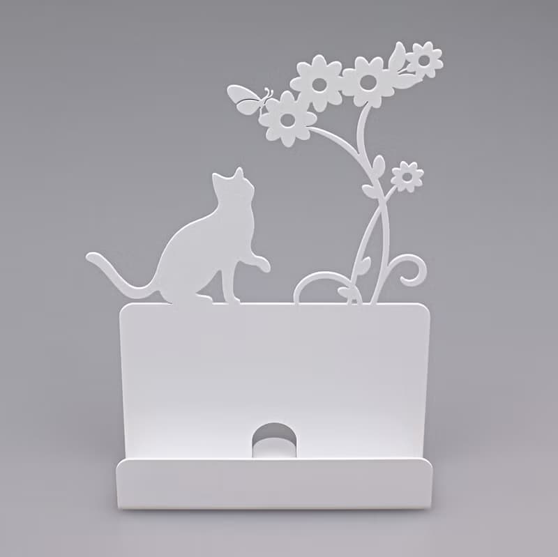 【OPUS東齊金工】歐式鐵藝名片座-貓咪(白)/金屬名片夾/生日禮物