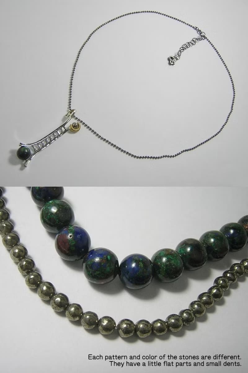 moon ladder from the earth ( azurmalachite pyrite 月 階梯 銀 鍍金 藍銅礦 孔雀石 黄铁矿 項鍊 垂飾 )