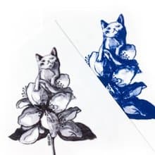花束上的反眼花貓動物插畫刺青紋身貼紙 白目猫咪寵物攪笑搞笑