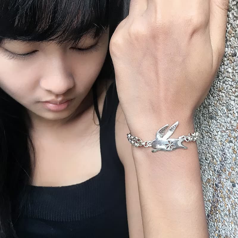 長耳兔兔~兔子造型手工手鍊十二生肖彌月飾品!小朋友第一件純銀飾