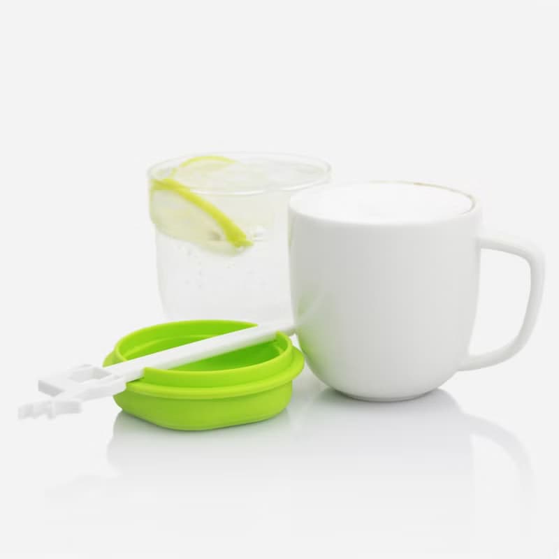 dipper 1++麋鹿雙杯組-馬克杯+玻璃杯子(白色款/綠蓋)