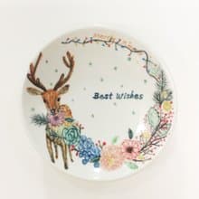 小鹿咬花圈-【訂製】手繪聖誕小碟【聖誕節/聖誕禮物/交換禮物】