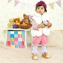 日本 sweet girl  毛絨絨保暖碎花背心